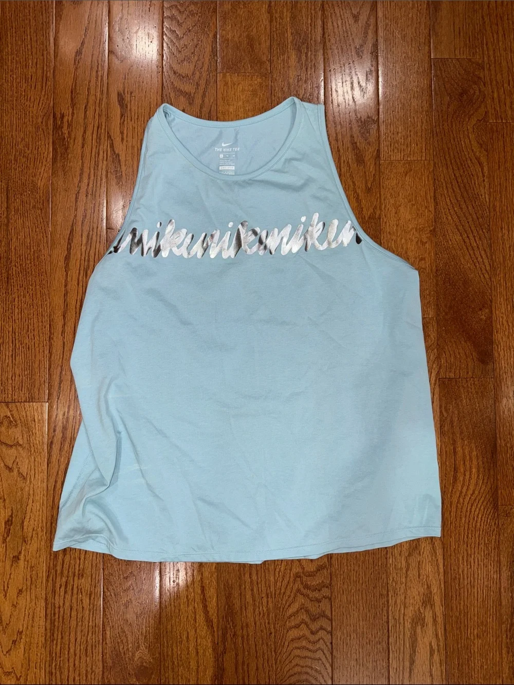 Nike Women’s Light Blue Tank with Metallic Silver Script